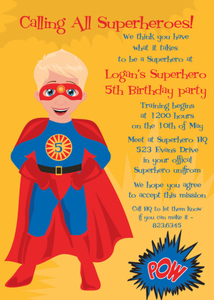 Black Hair American Super Hero Invitations