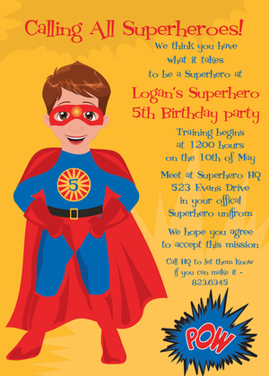 Blonde Hair American Super Hero Invitations