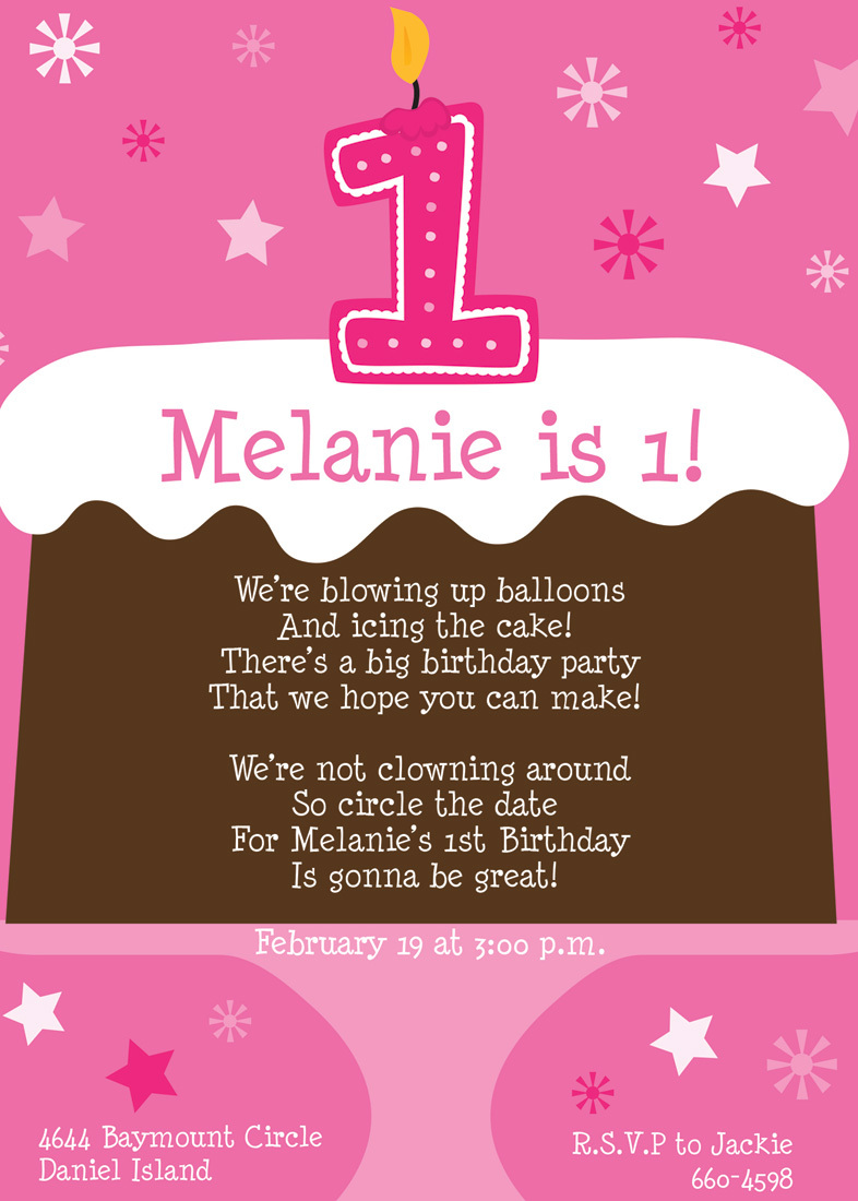 1st Birthday Cake Pink Invitations