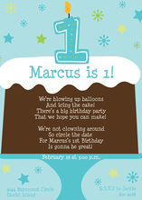 1st Birthday Cake Blue Invitations