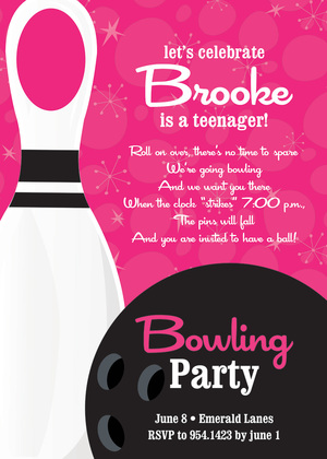 Bowling Party Numbered Green Invitations