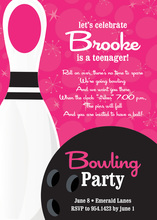 Girly Pink Bowling Birthday Party Invitations