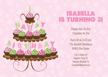 Happy Birthday Cupcakes Tower Pink Invitations