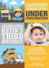 Orange Dump Truck Chevrons Photo Birthday Invitations