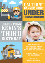 Yellow Bulldozer Chevrons Boy Birthday Invitations