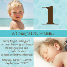 Blue Bubbles Photo Birthday Party Invitations