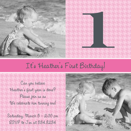 Houndstooth Blue Photo Birthday Party Invitations