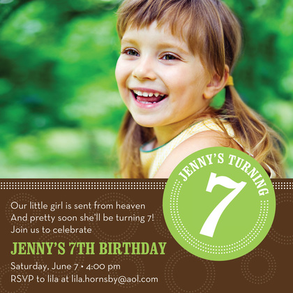 Dotted Circle Teal Photo Birthday Party Invitations