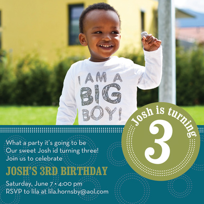 Dotted Blue Circle Photo Birthday Party Invitations