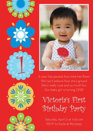 Classy Five Flowers White Birthday Party Invitations