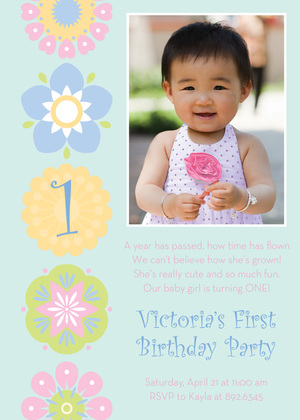 Classy Five Flowers White Birthday Party Invitations