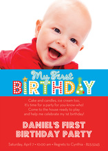 Word First Birthday Blue Invitations