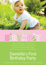 Words My First Birthday Pink Photo Cards