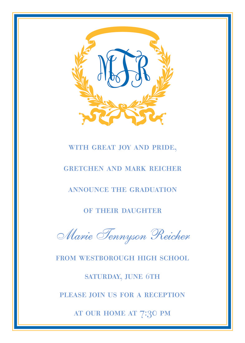 Blue Gold Border Invitations