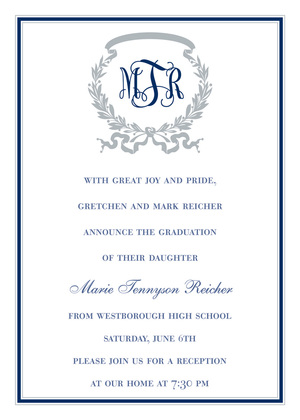 Blue Silver Border Invitations