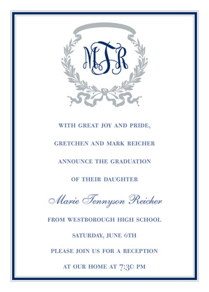 Blue Silver Border Invitations