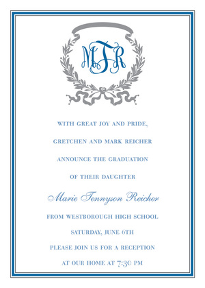 Navy Silver Border Invitations