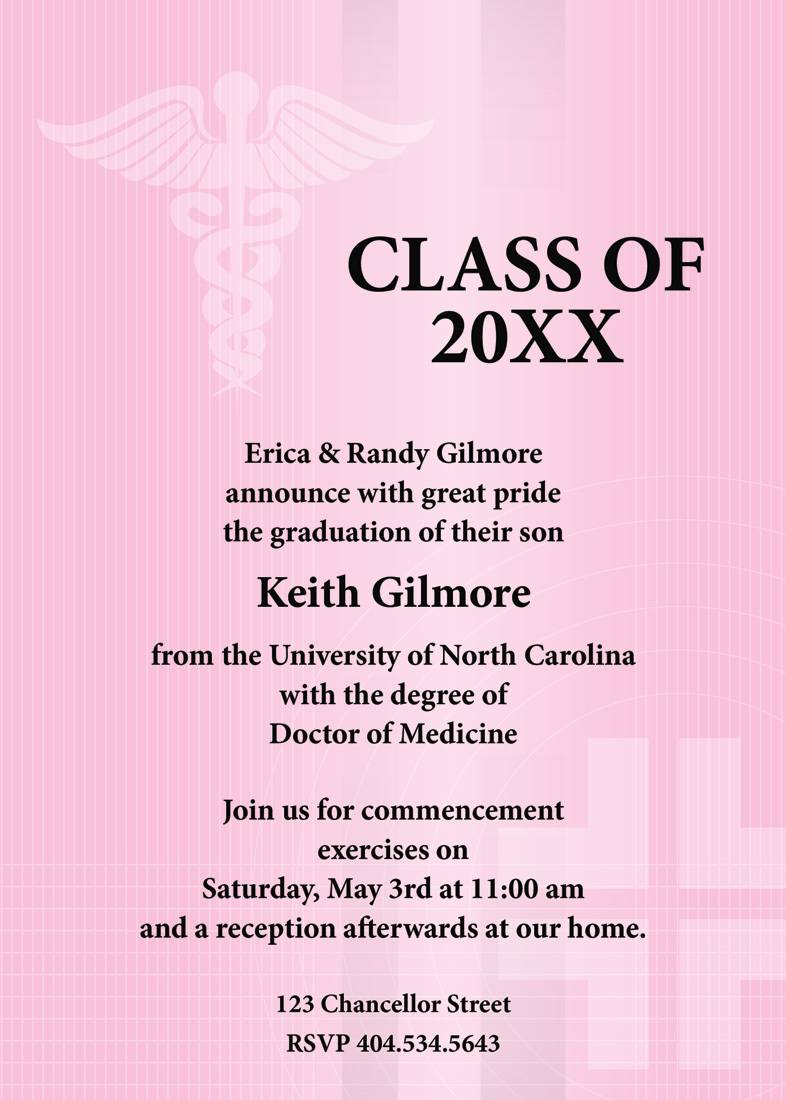 Pink Medical School Graduation Invitations Pink Medical School Graduation Invitations
