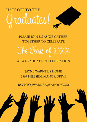 Black Hat Reaching High Blue Graduation Invitations