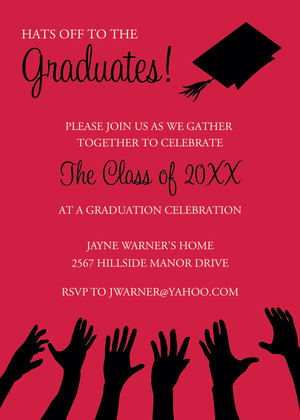 Black Hat Reaching High Pink Graduation Invitations