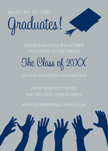 Blue Hat Reaching High Red Graduation Invitations