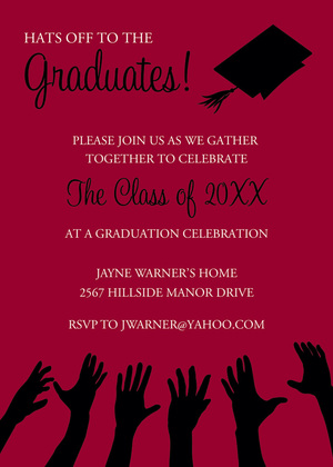 Black Hat Reaching High Gold Graduation Invitations