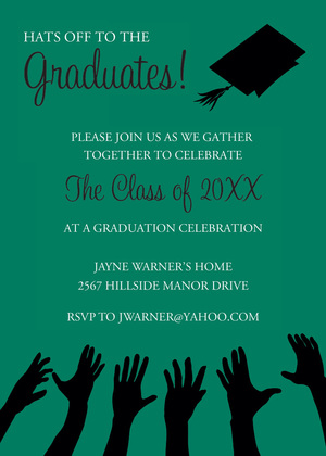 Black Hat Reaching High Gold Graduation Invitations