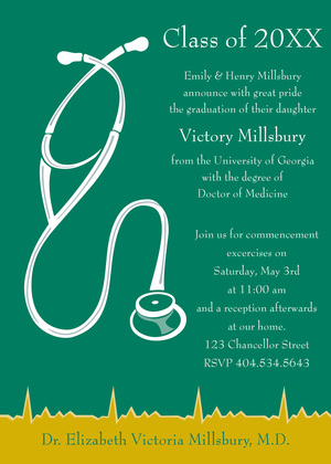 Green White Medical Graduation Invitations