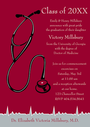 Red Black Medical Graduation Invitations
