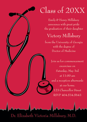 Maroon Silver Medical Graduation Invitations