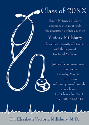 Blue White Medical Graduation Invitations