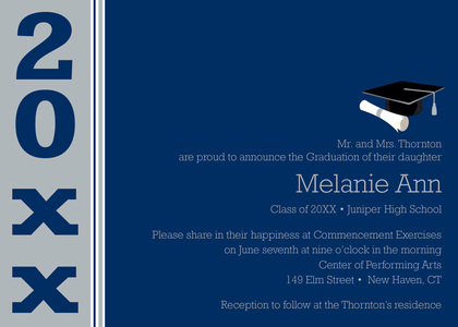 Features Blue Gold Band Graduation Invitations