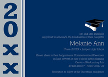 Navy Silver Vertical Band Graduation Invitations