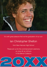 Stylish Blue Red Graduation Photo Invitations