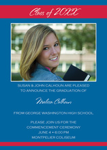 Stylish Blue Red Graduation Photo Invitations