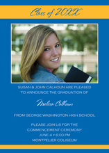 Modern Gold Blue Graduation Photo Invitations