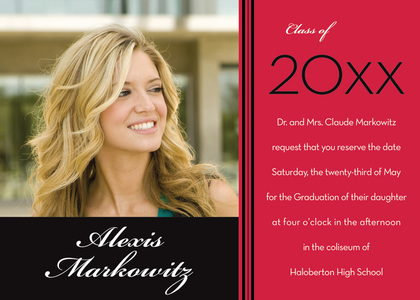 Modern Black Pink Graduation Photo Invitations