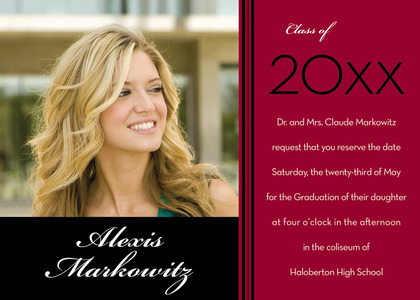 Modern Black Pink Graduation Photo Invitations