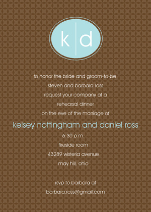 Oval Monogram Blue Green Formal Invitations