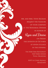 Formal Vines Monogram On Red Wedding Invitations