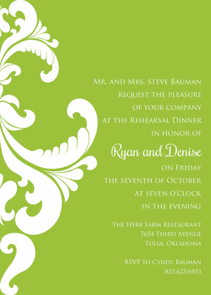 Ornate Lime Damask RSVP Cards