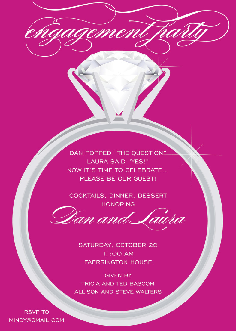 Wedding Solitaire Hot Pink Invitations