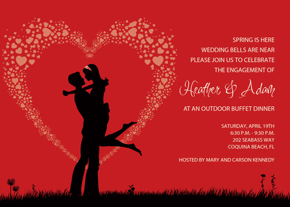 Silhouette Loving Couple In Blue Invitations