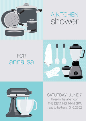 Navy Squares Kitchen Shower Invitations