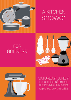 Grey Mint Squares Kitchen Shower Invitations