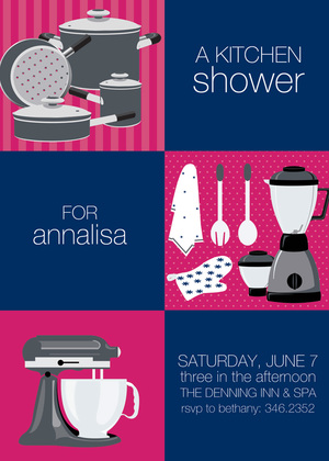 Grey Mint Squares Kitchen Shower Invitations