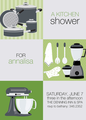 Grey Mint Squares Kitchen Shower Invitations