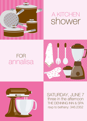 Grey Mint Squares Kitchen Shower Invitations