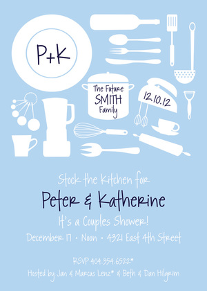 Utensil Silhouette Medium Blue Invitations