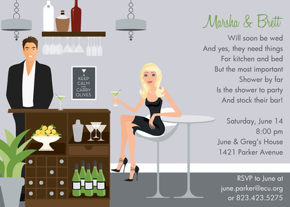 Bar Scene Brunette Invitations